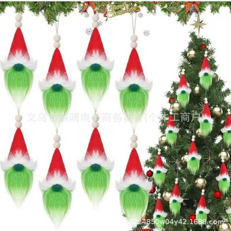 New Christmas Red and Green Grinch Faceless Doll Creative Ornaments - 12-Piece Set -