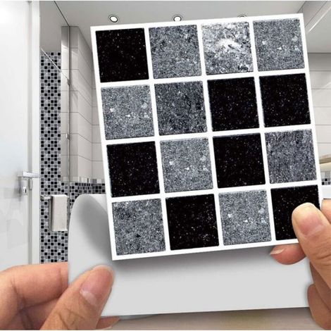 Stickers carrelage décoratifs - - 10x10 cm - 30 pièces - Quadrillage Noir et Gris - Imperméable - Facile à coller (1/4)