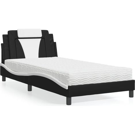 Bett mit Matratze Schwarz und Weiß 100x200 cm Kunstleder vidaXL630313 (1/5)
