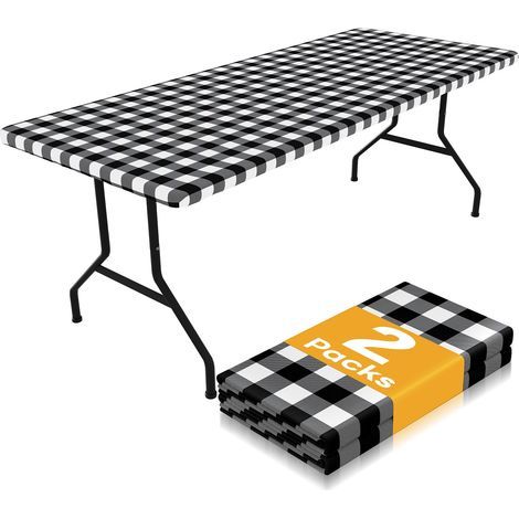 Lot de 2 nappes de Pique-Nique rectangulaires imperméables et élastiques pour Tables de 1,8 m, lavables en Polyester pour Salle à Manger, Camping, extérieur (Noir et Blanc, 76,2 x 182,9 cm) (1/5)