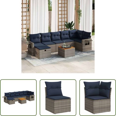 vidaXL Canapé jardin - Salon de jardin 8 pcs avec coussins gris résine tressée (1/5)