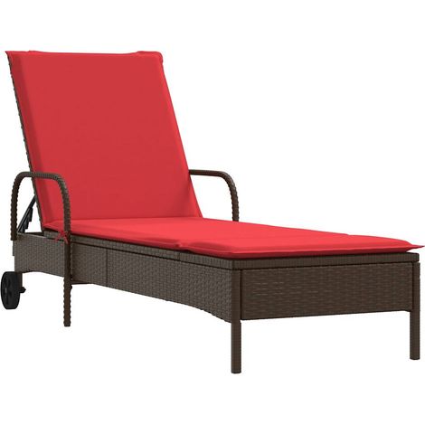 Maison Exclusive - Lettino prendisole con ruote e Cuscino in Polyrattan Marrone
