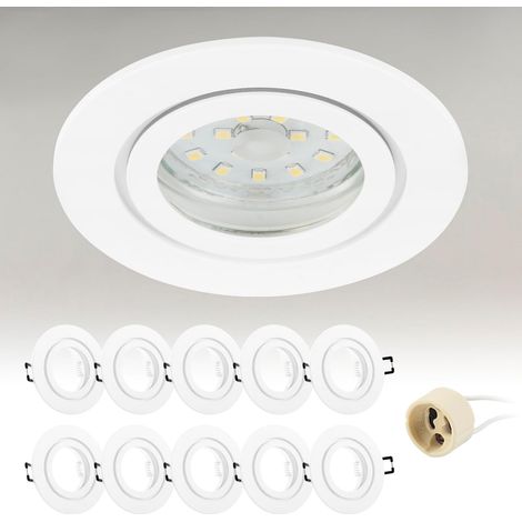4x Spot Encastrable GU10 Aluminium, IP44 Blanc Support Spot Encastrable Cadre De Montage Avec Douille GU10, Rond Spot de Plafond 68mm imperméable extra plat Pour LED Salle de bain, 230V