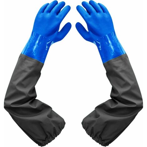 [NON UTILIZZATO] Guanti impermeabili satinati - Guanti per la pulizia degli stagni, fodera floccata da 26 pollici, polsini elastici, per industria chimica, agricoltura, pesca, edilizia