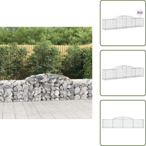 Gabionen mit Hochbogen 12 Stk. 300x50x60/80 cm Verzinktes Eisen - Gabionen - Gartendeko - Eisenmöbel - Zaun - Sichtschutz (1/5)