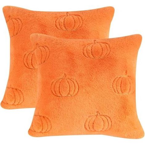 Housse de coussin Halloween à paillettes citrouilles orange 45 x 45 cm, taie d'oreiller double face en peluche pour canapé, salon, maison, extérieur, décoration de fête, 2 pièces (1/5)