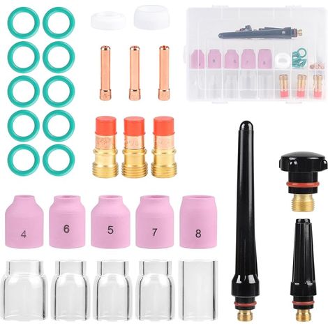 31 Pcs Accessoires de Torches Soudage TIG pour Wp-17/18/26, Kit de Consommables pour TIG avec Capuchon Arrière TIG Buses en Céramique, Coupe en Verre Lentilles à Gaz Stubby (1/5)