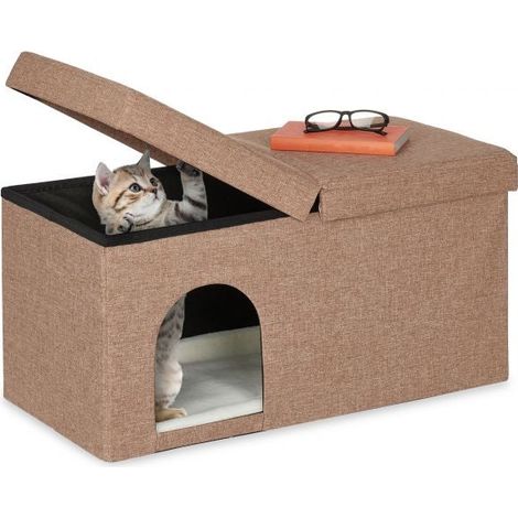 Cuccia per gatti in marrone chiaro con coperchio (1/5)