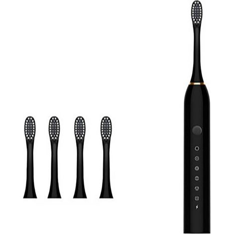 Brosse à dents électrique adulte noire, rechargeable USB, 6 modes de vibration, poils souples, étanche, noir. (1/5)