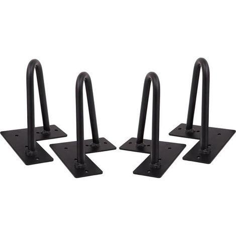 Pieds de table de 20 cm avec 2 barres - Lot de 4 pieds de meubles noirs en épingle à cheveux - Hauteur 20 cm - Remplacement pour table de cuisine