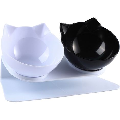 Gamelle double couche pour chat, distributeur de croquettes pour chat15°Gamelle surélevée inclinable à double couche pour chat (1/5)