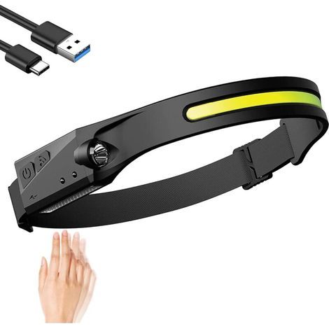 Lampe frontale LED rechargeable par USB - 350 lumens, 5 modes d'éclairage, détecteur de mouvement, étanche IPX4 (1/5)