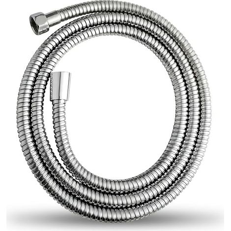 Flexible Douche 2m, Tuyau Douche avec Protection Anti-Torsion, Flexible de Douche en Acier Inoxydable, Universel G1/2", pour Robinetterie de Salle de Bains, Remplacement Tuyau de Douche, Argent