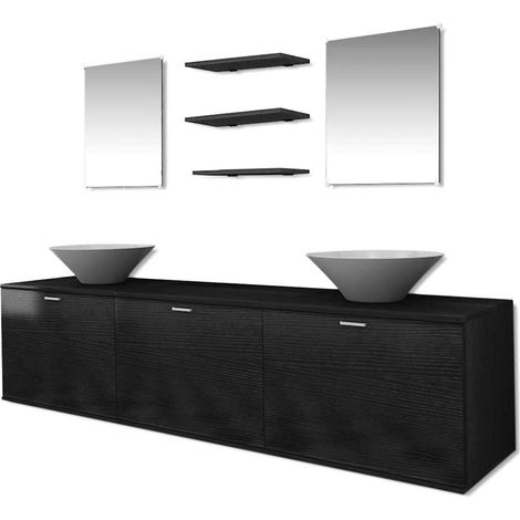 Maison Exclusive - 8-tlg. Badmöbel und Waschbecken Set Schwarz (1/5)