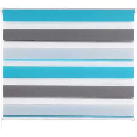 WOLTU Doppelrollo Weiss+Grau+Türkis  100x130cm