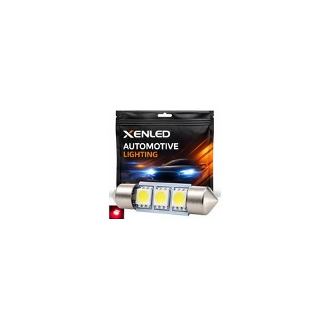 1 x AMPOULE C5W C7W - 3 LEDS ROUGE anti-erreur - Navette 37mm 12V (1/3)