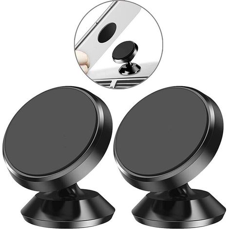 Support de téléphone de voiture, support universel rotatif à 360°, aimant adhésif portable pour smartphones, compatible avec téléphones et GPS - Noir (lot de 2) (1/2)