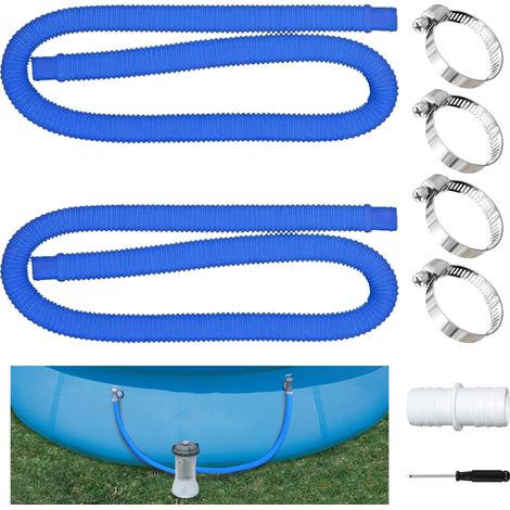 2 pièces Tuyau pour Piscine,Piscine Hors Terre Tuyau avec 4 Pinces Métalliques,Tuyaux de Rechange pour Piscine,pour Piscines Hors Sol (Bleu) (1/5)