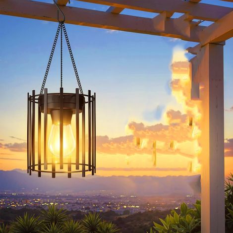 Lanterne solaire d'extérieur avec ampoule - suspension solaire en métal, idéale pour les patios, terrasses, allées et jardins, 3000K (1/5)