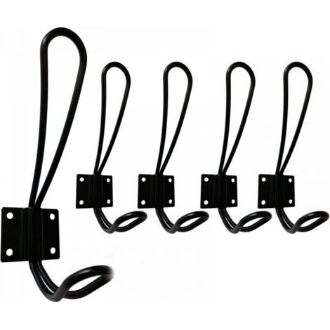Patère murale noire, lot de 5 crochets muraux et patères, crochets métalliques pour salle de bain, toilettes et meubles de cuisine