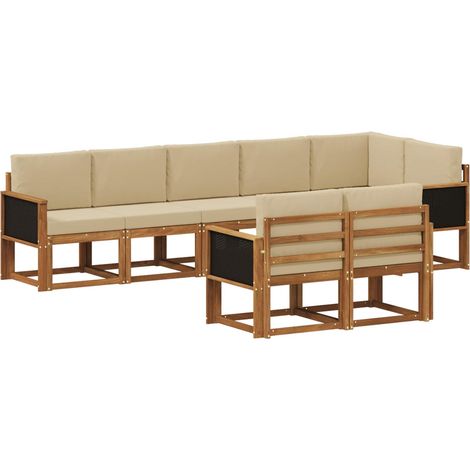 Conjunto de sofás de exterior 8 pcs Natural y Beige Poliéster vidaXL