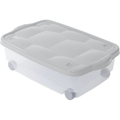 Contenitore multiuso con ruote, misura 60x40x18,5 cm e capacità 24 litri - Box Porta biancheria salvaspazio trasparente con coperchio - Bianco (1/5)