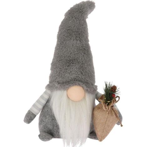 Gnome de Noël christmas-decoration bonnet flexible gris 38 cm