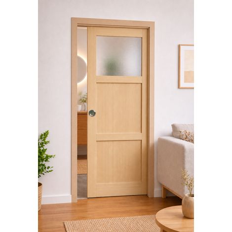 Porte Coulissante Ayous 2 Panneaux, 1 Vitrage H204 X L73 Cm, Galandage, Kit Finition (coquille Et Tire Doigt) Gd Menuiseries (1/4)
