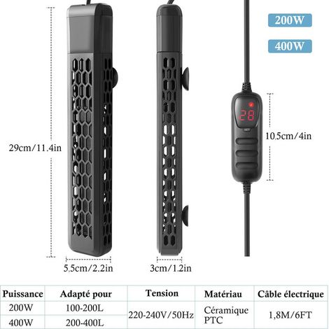 Chauffage pour Aquarium Quartz PTC avec Thermostat Externe Numérique et Grille de Protection pour Poisson Tortue et Crevette Aquarium Eau Douce de Mer (1/5)