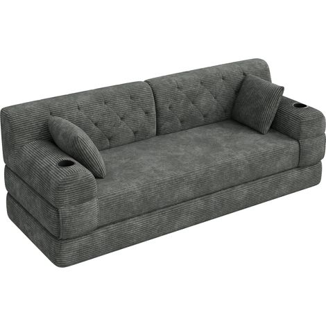Sofá cama de 3 plazas de terciopelo de pana gris oscuro con respaldo alto (1/5)