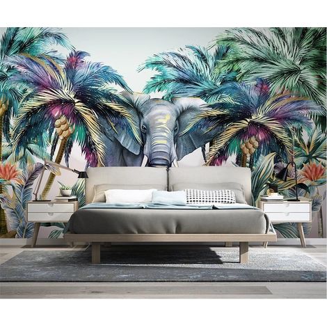 Papier Peint Animaux - Éléphant sous les Palmiers - 150 x 250 cm (1/2)