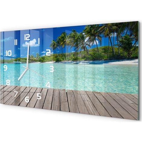 Horloge Murale Maison 60x30 cm Design Panoramique Salon Cuisine Bureau Plage tropicale (1/5)