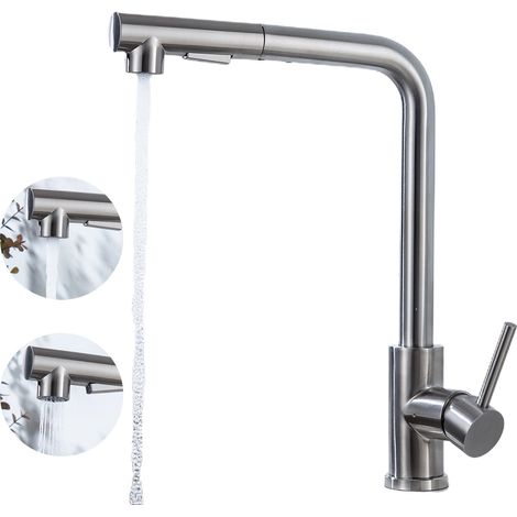 Robinet de cuisine en acier inoxydable avec rotation à 360 degrés, mitigeur flexible pour évier, eau chaude et eau froide (1/5)