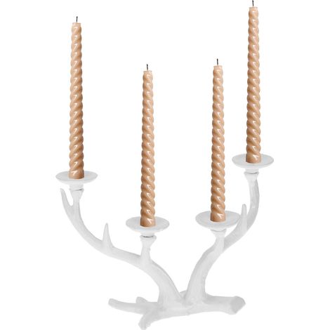 Chandelier en Bois de cerf, candélabre chandelle Ø 4 cm, Porte-Bougie Vintage en Fonte, Quatre Bras, Blanc (1/5)
