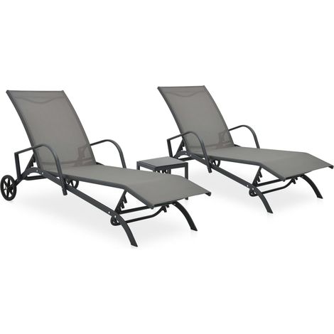 Sonnenliegen 2 Stk. mit Tisch Textilene und Stahl