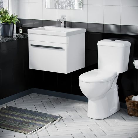 500mm Wall Hung 1 Drawer Vanity Unit Gloss White And Complete Toilet Set (1/5)