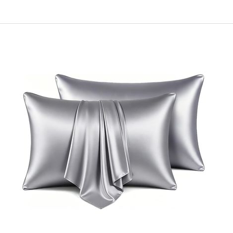 Federa in raso, federa fresca, con apertura a busta (51 x 76 cm, set da 2 pezzi, grigio argento). (1/5)