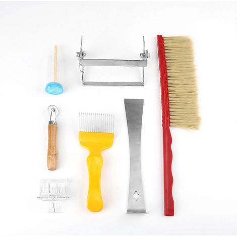 Kit d'apiculture 7 pièces : outils, brosse, grattoir à couvercle, attrape-reine