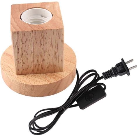 Lampe de table rétro E27 avec base en bois, prise et douille pour ampoule veilleuse, idéale pour la décoration de chambre. (1/3)