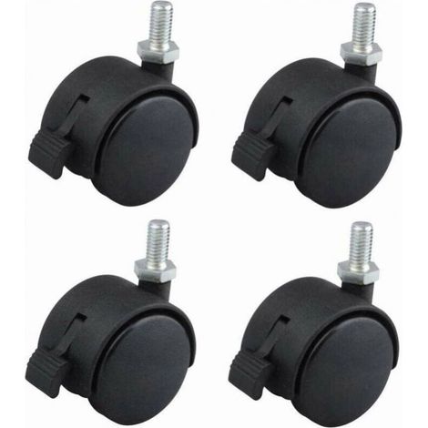 2 Pcs 40mm Furniture Caster Swivel with Brake Black Nylon M8x15 Screw Fixing Load 40kg/Wheel (1/3)