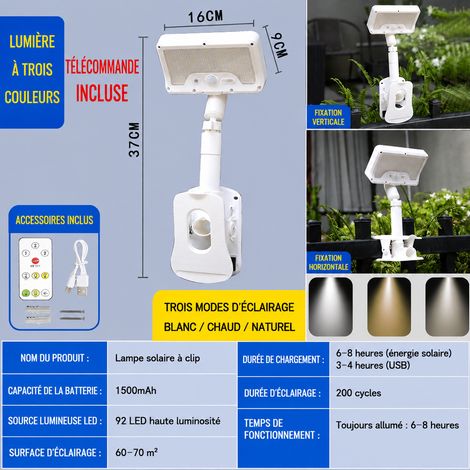 Lampe solaire d'extérieur blanche à poser ou clipser 3 couleurs de lumière blanc 1 pièces réf 13,5 × 10,5 × 16,5 cm 420 g – Livraison gratuite