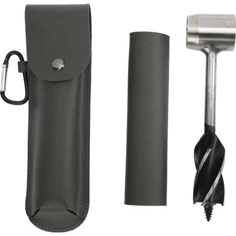 Hand Auger Wrench Set Stainless Steel Multifunctional Portable Manual Wood Auger Drill Bit with Storage Bag Gray PU Leather Bag and Holster
