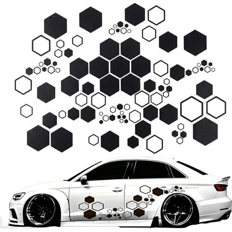 52 Autocollants Voiture Motif Nid d'abeille Hexagonal - Décoration Adhésive Noire pour Carrosserie de Moto et Auto - Film pour Dissimuler Les Rayures et Personnalisation Sportive (1/5)