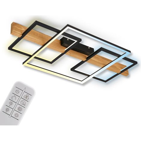 LED Deckenlampe Holz Deckenleuchte Wohnzimmer Dimmbar Fernbedienung Backlight