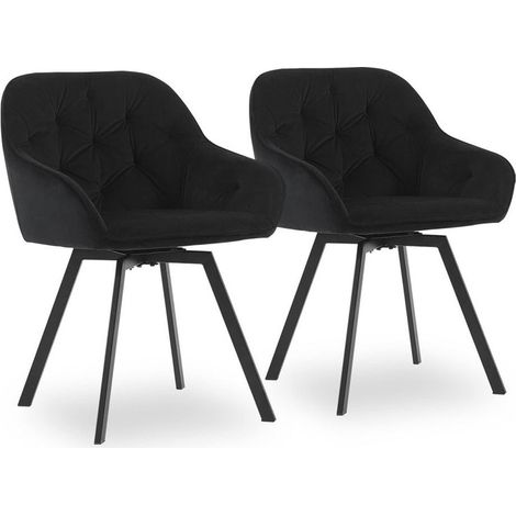 Lot de 2 chaises de salle à manger en velours épais rembourré pivotant à 360° avec dossier et pieds en métal,Nior (1/4)