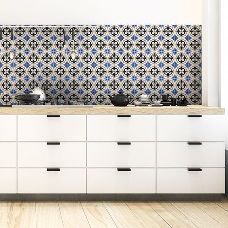 Sticker Mural Carrelage adhésif Cuisine Salle de Bain - 30 STICKERS CARREAUX DE CIMENT AZULEJOS MAURO - 30stickers10x10cm (1/5)