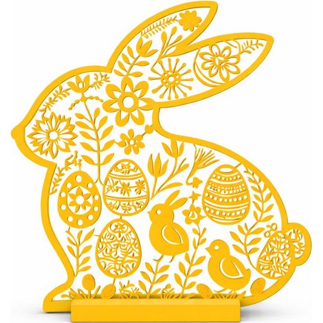 Osterdekoration, gelber durchbrochener Hase, stehende Tischdekoration