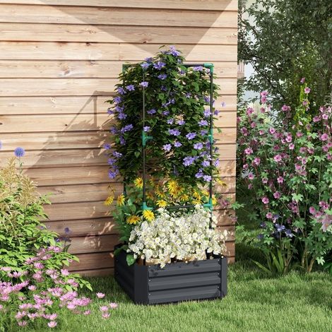 Jardinière surélevée avec treillis, fond ouvert, 61 x 61 x 140 cm, gris foncé OKMYHOME (1/5)