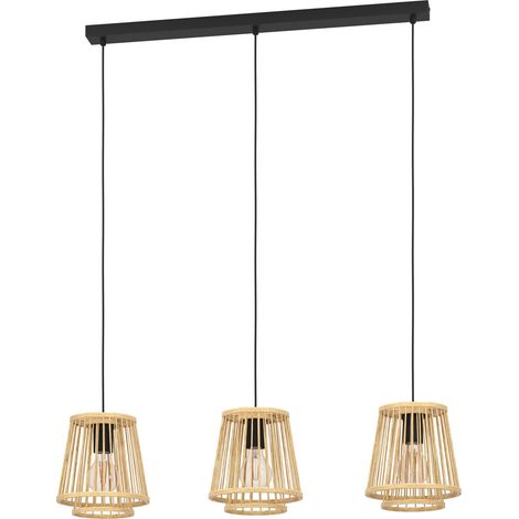 EGLO Hängelampe Hykeham, Pendelleuchte Esstisch 3-flammig, Holz Esszimmerlampe mit Lampenschirm aus Bambus in Natur, Hängeleuchte mit E27 Fassung (1/5)