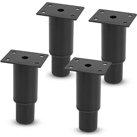 Pieds de meubles réglables, 25 cm, support rond en métal pour armoire, canapé et lit, acier laminé à froid, lot de 4. (1/5)